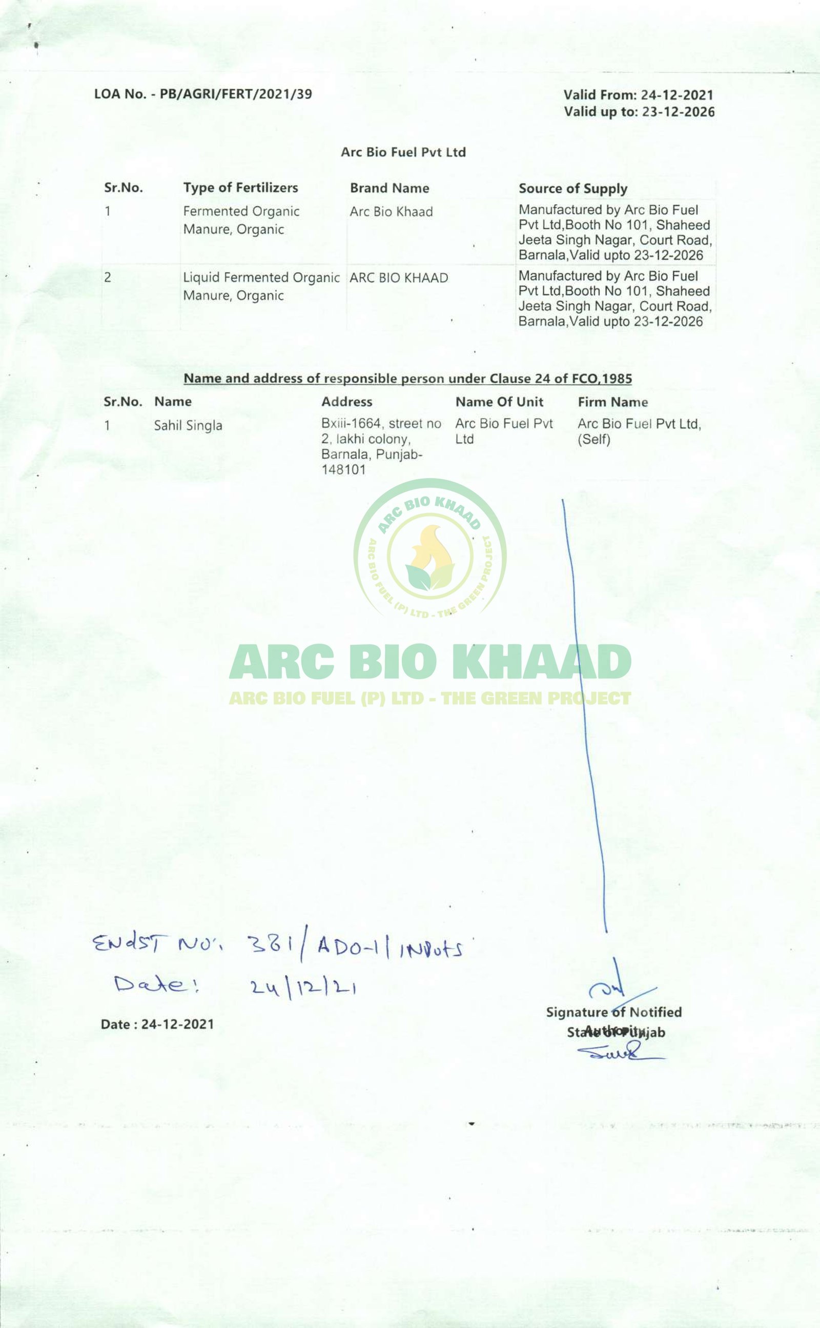 ORGANIC FERTILIZER LICENSE B