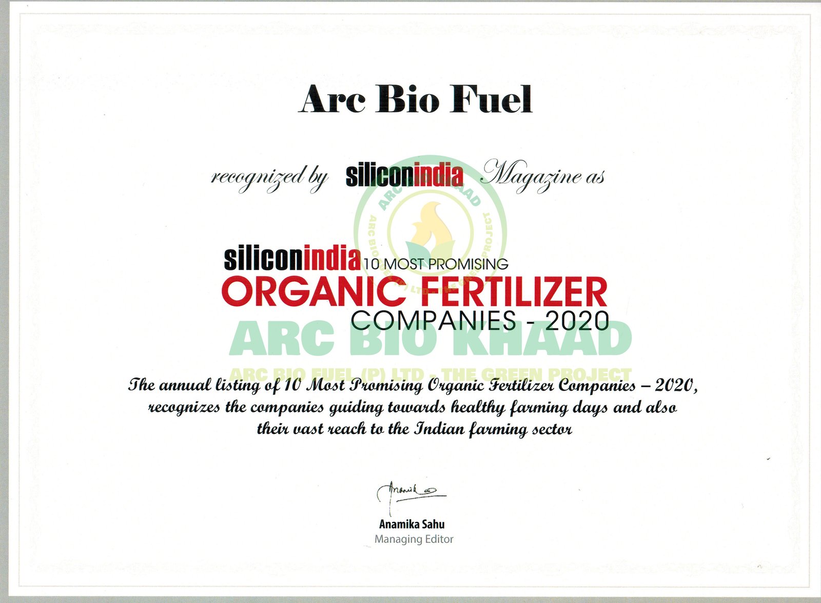 MOST PROMISING ORGANIC FERTILIZER AWARD
