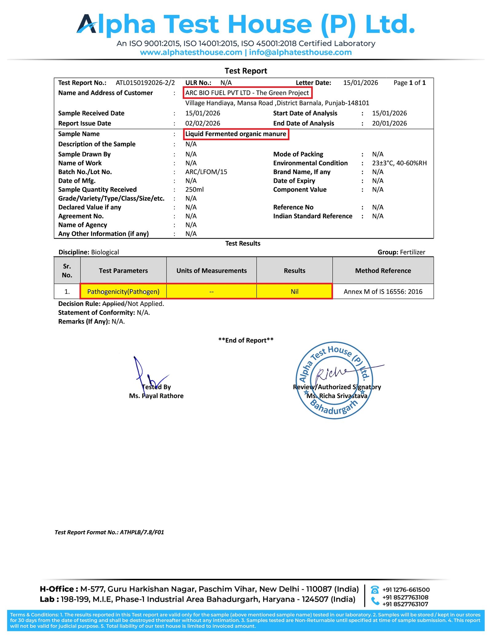 PATHOGEN TEST LIQUID MANURE