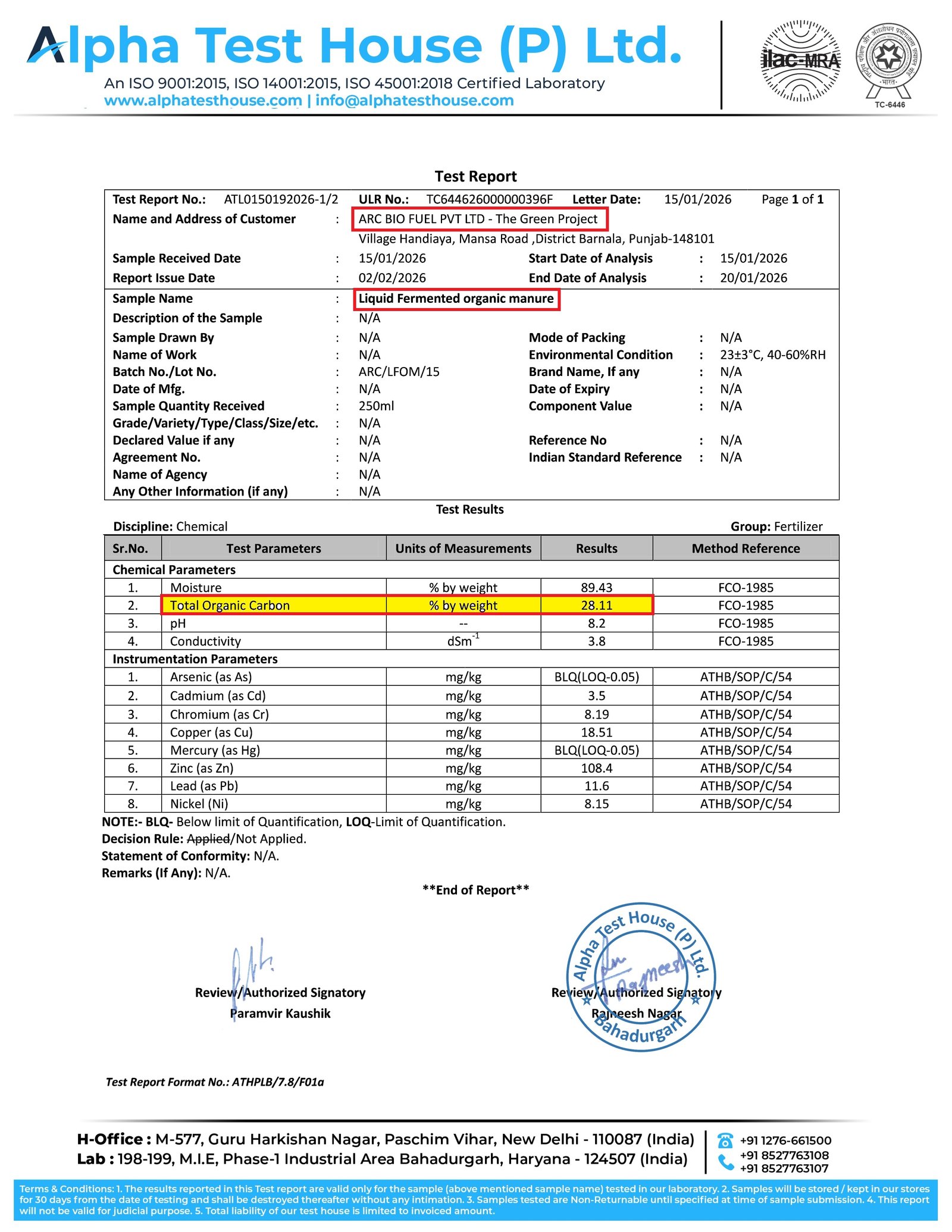 ORGANIC CARBON LIQUID MANURE
